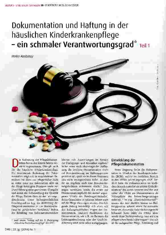 Vorschauseite 1: Dokumentation und Haftung in der häuslichen Kinderkrankenpflege - ein schmaler Verantwortungsgrad