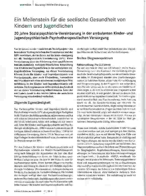 Vorschauseite 1: Ein Meilenstein für die seelische Gesundheit von Kindern und Jugendlichen 20 Jahre Sozialpsychiatrie-Vereinbarung in der ambulanten Kinderund Jugendpsychiatrisch-Psychotherapeutis…
