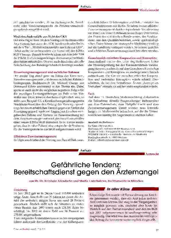 Vorschauseite 1: Gefährliche Tendenz: Bereitschaftsdienst gegen den Ärztemangel