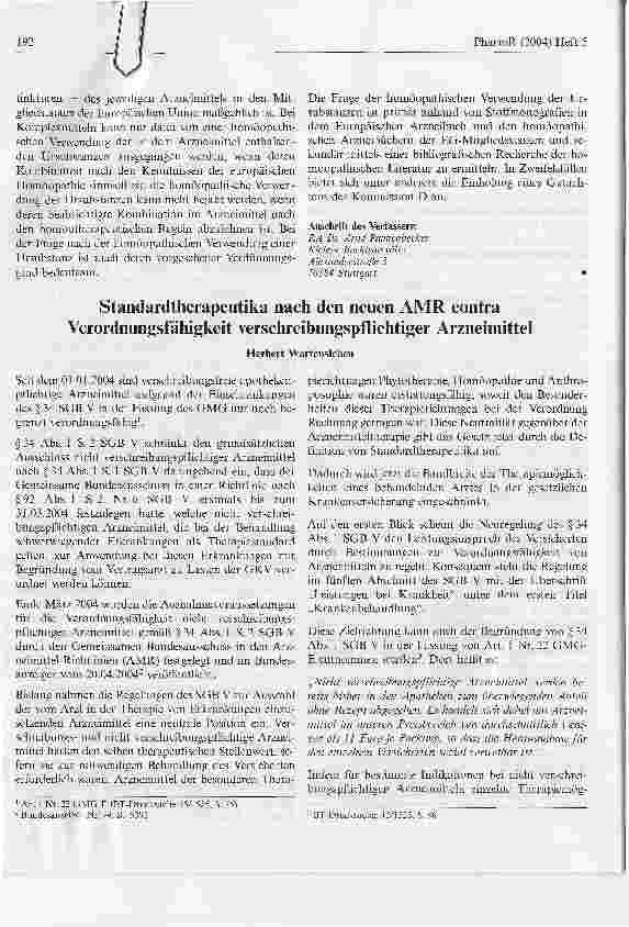 Vorschauseite 1: Standardtherapeutika nach den neuen AMR contra Verordnungsfähigkeit verschreibungspflichtiger Arzneimittel
