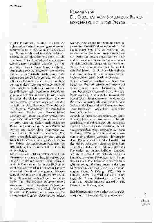 Vorschauseite 1: KOMMENTAR: DIE QUALITÄT VON SKALEN ZUR RISIKOEINSCHÄTZUNG IN DER PFLEGE