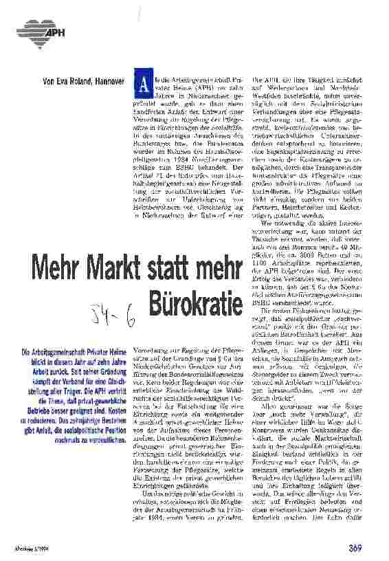 Vorschauseite 1: Mehr Markt statt mehr Bürokratie
