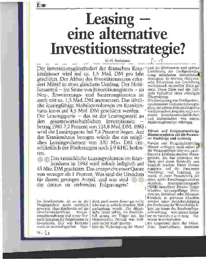 Vorschauseite 1: Leasing - eine alternative Investitionsstrategie?