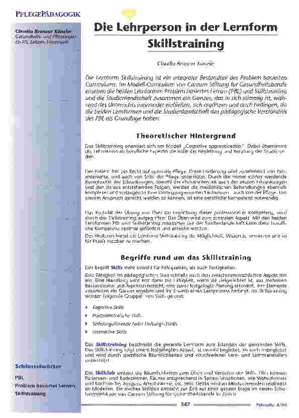 Vorschauseite 1: Die Lehrperson in der Lernform Skillstraining