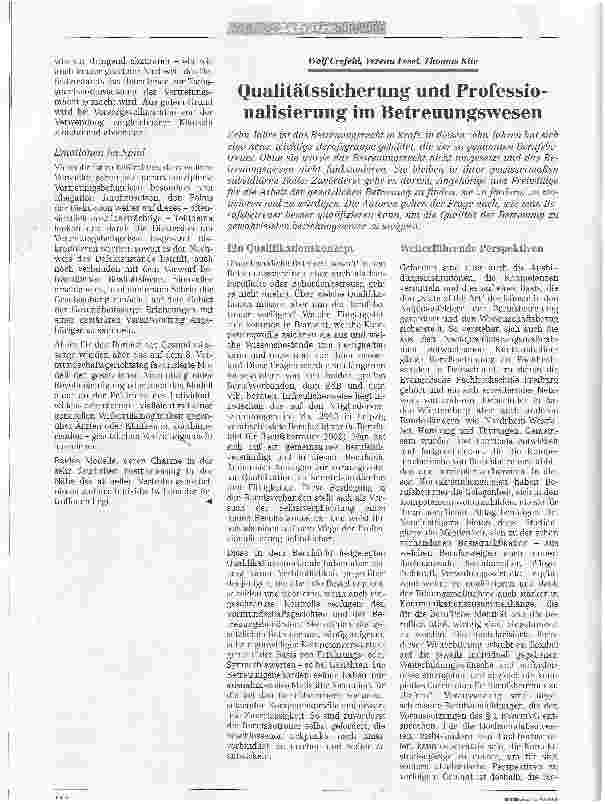Vorschauseite 1: Qualitätssicherung und Professionalisierung im Betreuungswesen