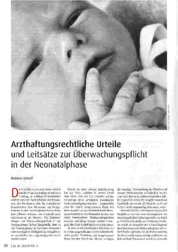 Vorschauseite 1: Arzthaftungsrechtliche Urteileund Leitsätze zur Überwachungspflicht in der Neonatalphase