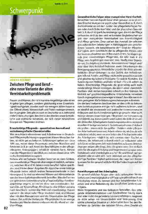 Vorschauseite 1: Zwischen Pflege und Beruf -eine neue Variante der alten Vereinbarkeitsproblematik