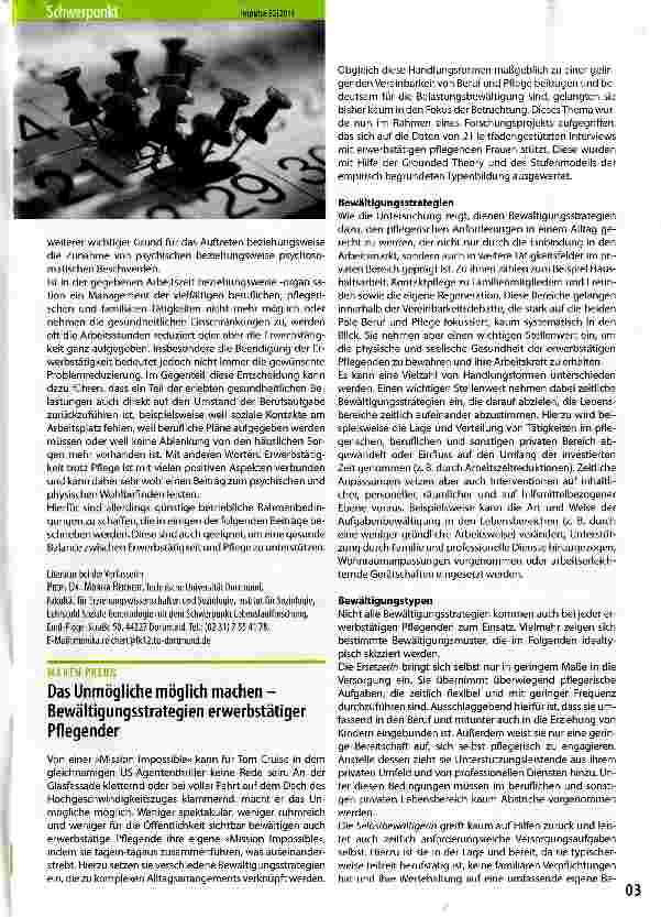 Vorschauseite 2: Zwischen Pflege und Beruf -eine neue Variante der alten Vereinbarkeitsproblematik