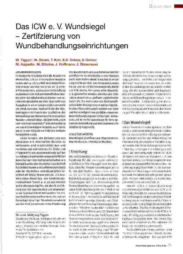 Vorschauseite 1: Das ICW e. V. Wundsiegel - Zertifzierung von Wundbehandlungseinrichtungen