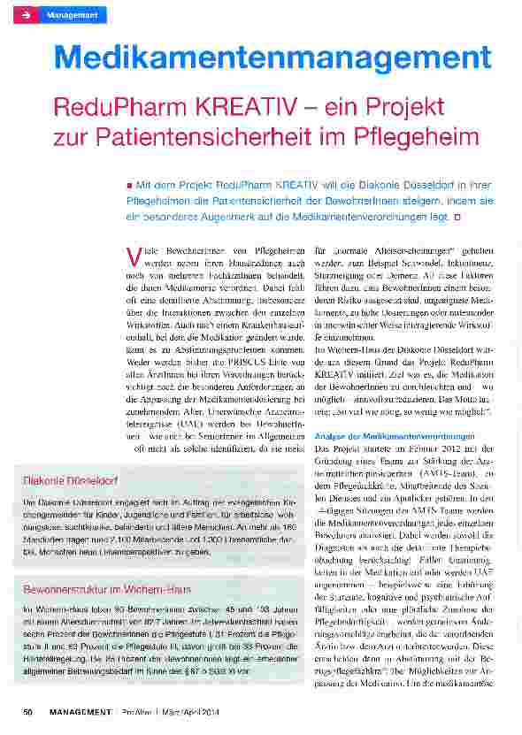 Vorschauseite 1: Medikamentenmanagement ReduPharm KREATIV - ein Projekt zur Patientensicherheit im Pflegeheim