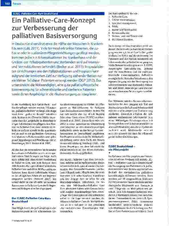 Vorschauseite 1: Ein Palliativ-Care-Konzept zur Verbesserung der palliativen Basisversorgung