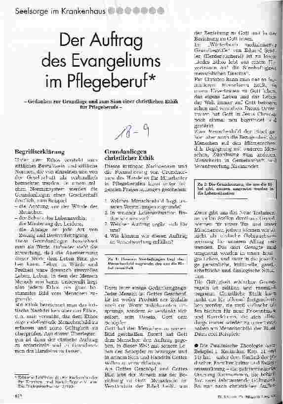 Vorschauseite 1: Der Auftrag des Evangeliums im Pflegeberuf Gedanken zur Grundlage u. zum Sinn einer christlichen Ethik (E) für Pflegeberufe
