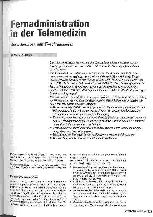 Vorschauseite 1: Fernadministration in der TelemedizinAnforderungen und Einschränkungen