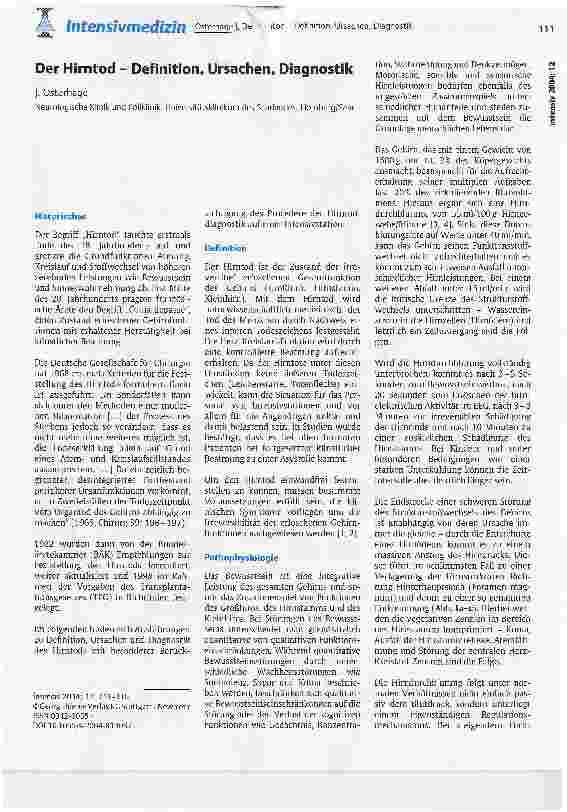 Vorschauseite 1: Der Hirntod - Definition, Ursachen, Diagnostik