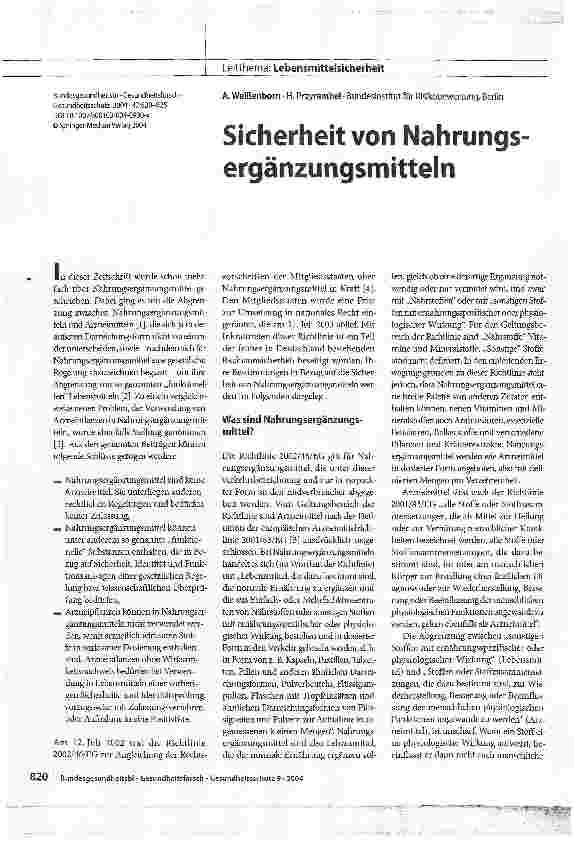 Vorschauseite 1: Sicherheit von Nahrungs ergänzungsmitteln
