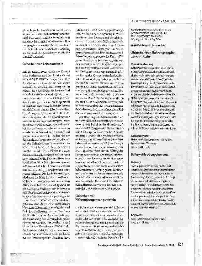 Vorschauseite 2: Sicherheit von Nahrungs ergänzungsmitteln