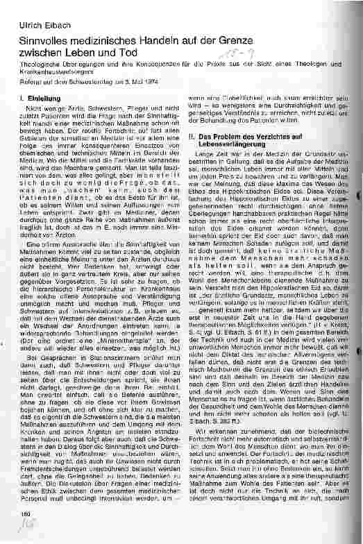 Vorschauseite 1: Sinnvolles meidzinisches Handeln auf der Grenze zwischen Leben und Tod - Theologische Überlegungen