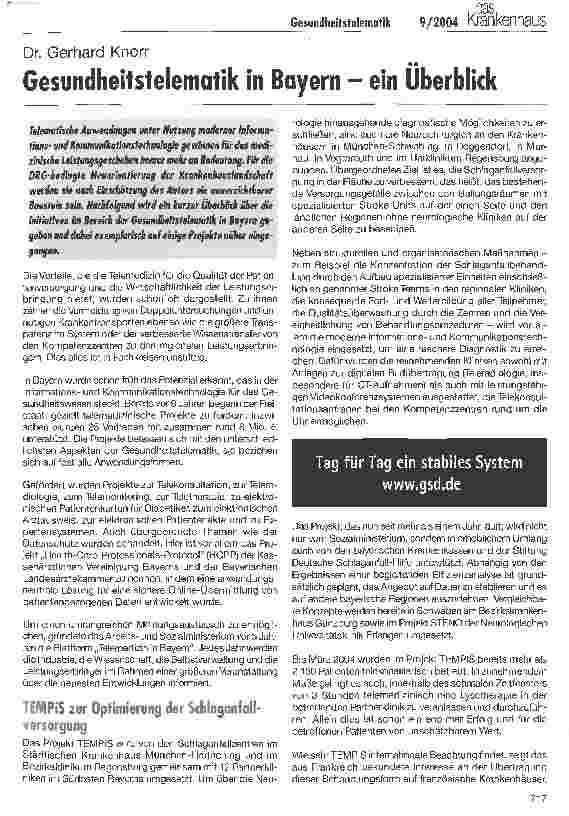 Vorschauseite 1: Gesundheitstelematik in Bayern - ein Überblick