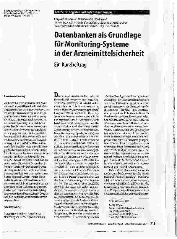 Vorschauseite 1: Datenbanken als Grundlage für Monitoring-Systeme in der Arzneimittelsicherheit