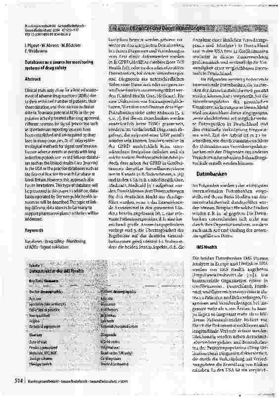 Vorschauseite 2: Datenbanken als Grundlage für Monitoring-Systeme in der Arzneimittelsicherheit