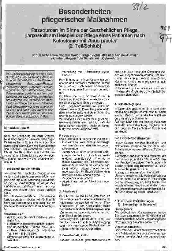 Vorschauseite 1: Besonderheiten pflegerischer Maßnahmen/Ressourcen im Sinne der Ganzheitl. Pflege, Pflege eines Patienten nach Kolostomie mit Anus praeter