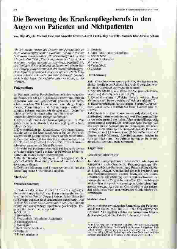 Vorschauseite 1: Die Bewertung des Krankenpflegeberufs in den Augen von Patienten und Nichtpatienten
