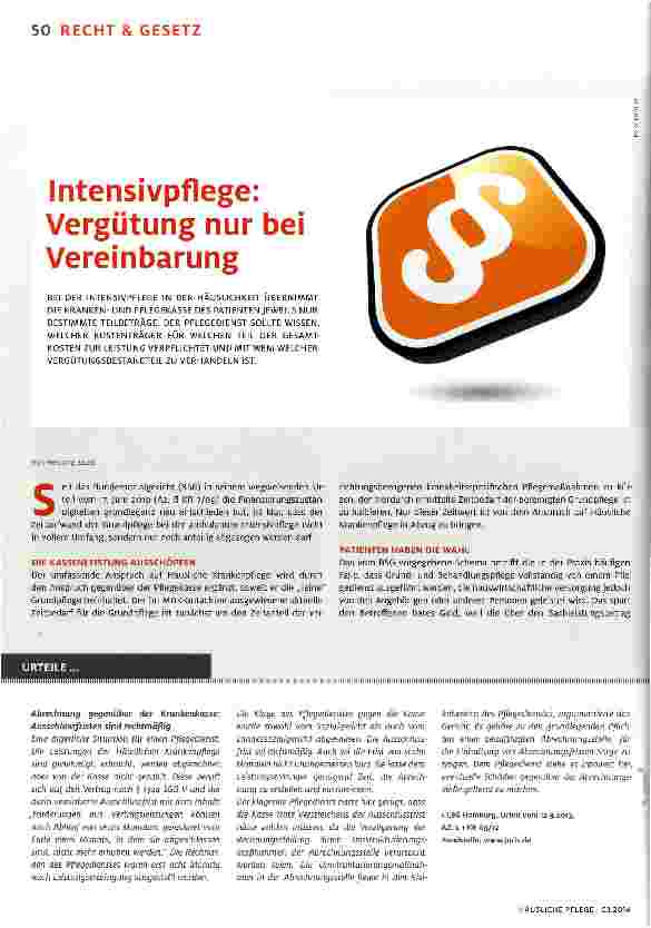 Vorschauseite 1: Intensivpflege: Vergütung nur bei Vereinbarung
