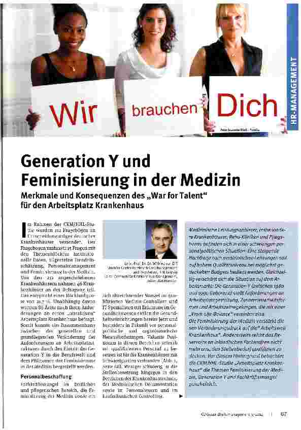 Vorschauseite 1: Generation Y und Feminisierung in der MedizinMerkmale und Konsequenzen des „War for Talent für den Arbeitsplatz Krankenhaus