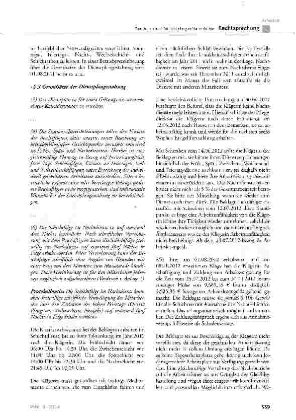 Vorschauseite 2: Zum Anspruch auf Nichteinteilung zu Nachtschichten