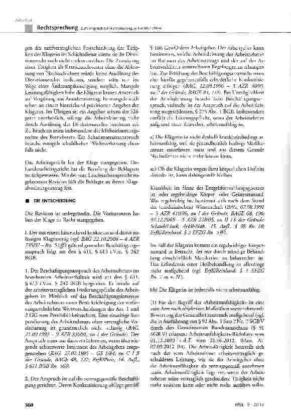 Vorschauseite 3: Zum Anspruch auf Nichteinteilung zu Nachtschichten