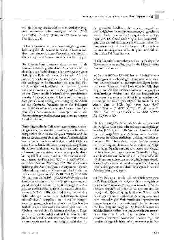 Vorschauseite 4: Zum Anspruch auf Nichteinteilung zu Nachtschichten