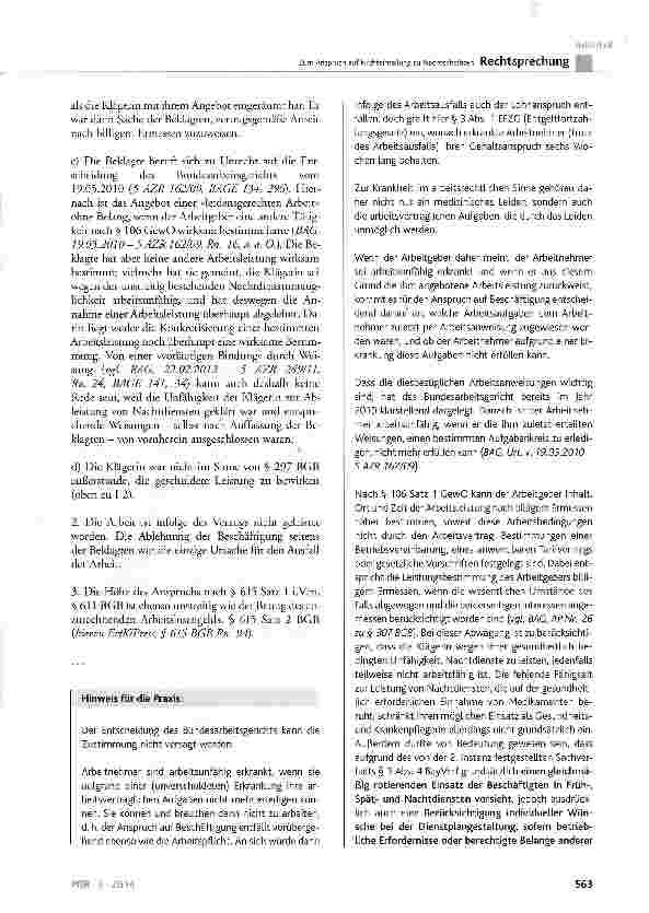 Vorschauseite 6: Zum Anspruch auf Nichteinteilung zu Nachtschichten
