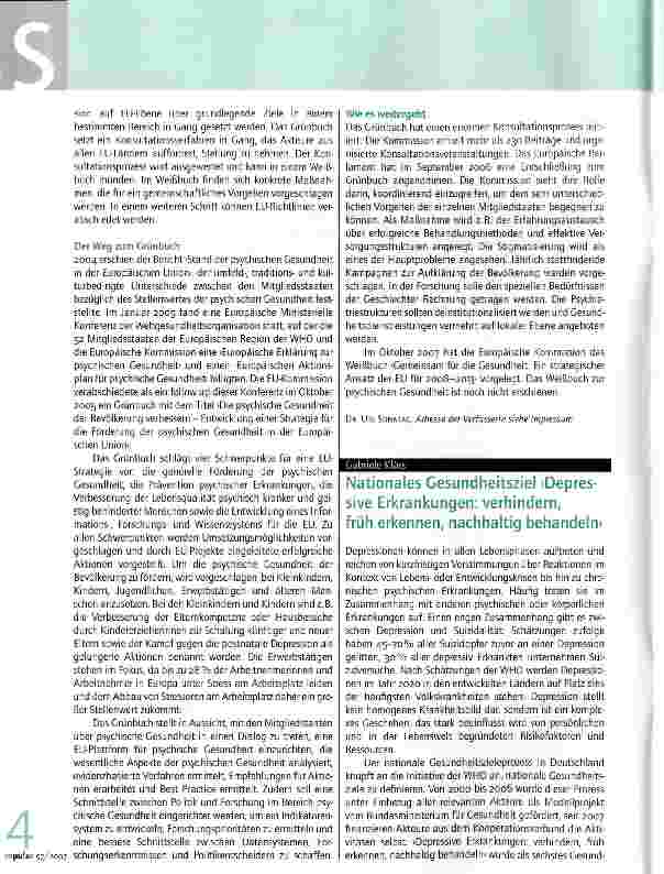 Vorschauseite 2: Das Grünbuch zur psychischen Gesundheit