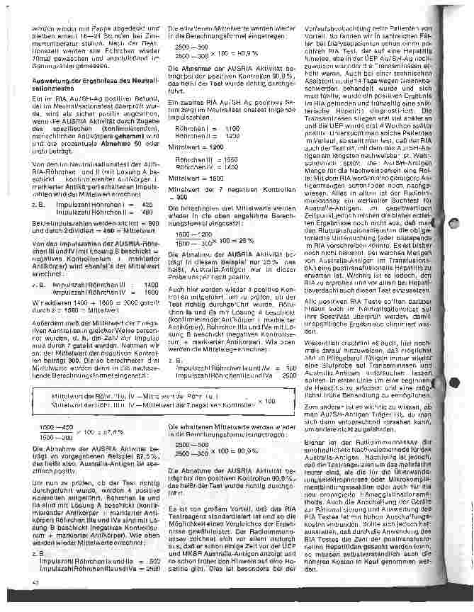 Vorschauseite 6: Transfusionskunde, Blutgruppenserologie und Immunhämatologie 30. Folge:Der Radioimmunoassay (RIA) zum Nachweiß v. Australia-Antigen