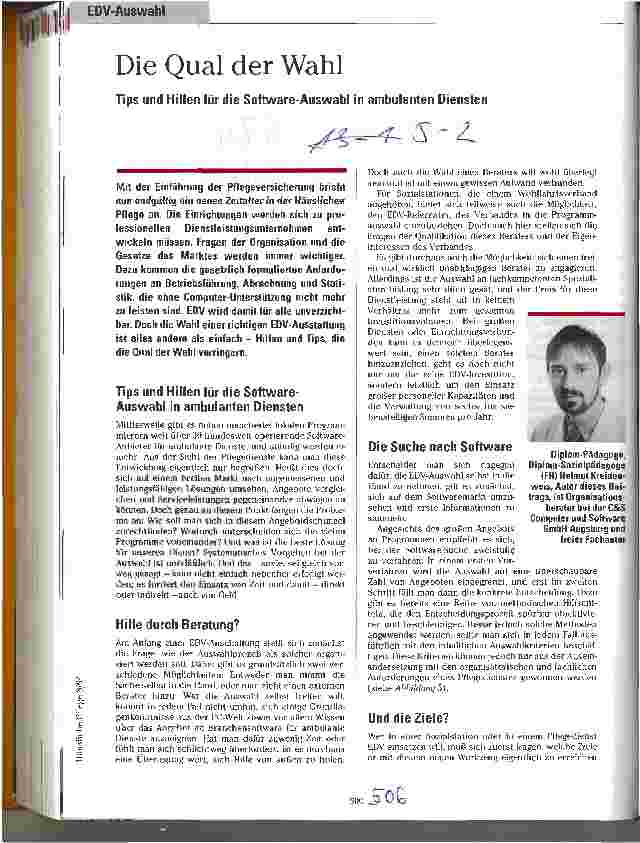 Vorschauseite 1: Die Qual der Wahl Tips und Hilfen für die Software-Auswahl in ambulanten Diensten