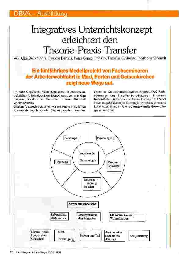 Vorschauseite 1: Integratives Unterrichtskonzept erleichtert den Theorie-Praxis-Transfer Ein fünfjähriges Modellprojekt von Fachseminaren der Arbeiterwohlfahrt in Marl, Herten und Gelsenkirchen ze…