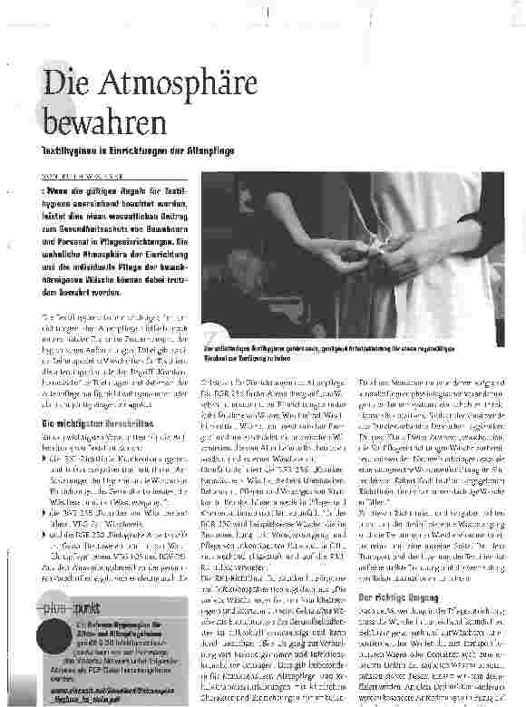 Vorschauseite 1: Die Atmosphäre bewahrenTextilhygiene in Einrichtungen der Altenpflege