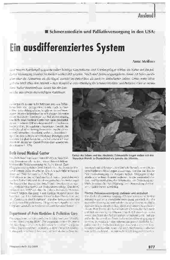 Vorschauseite 1: Schmerzmedizin und Palliativversorgung in den USA:Ein ausdifferenziertes System