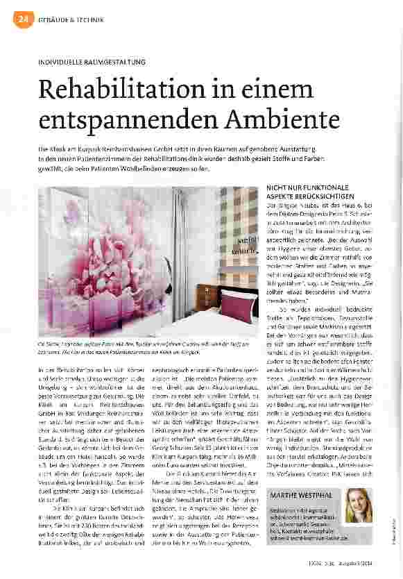 Vorschauseite 1: INDIVIDUELLE RAUMGESTALTUNGRehabilitation in einem entspannenden Ambiente