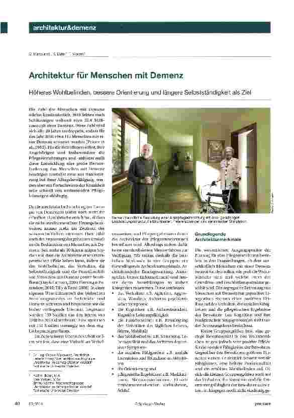 Vorschauseite 1: Architektur für Menschen mit DemenzHöheres Wohlbefinden, bessere Orientierung und längere Selbstständigkeit als Ziel