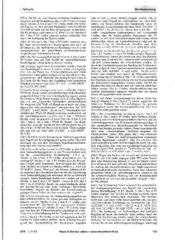 Vorschauseite 2: Beschäftigungszeit i. S. v. § 7 Abschn. A Abs. 2 Satz 4 TV UmBw - Berücksichtigung einer Vorbeschäftigung bei einem privaten Arbeitgeber? - Gleichbehandlung
