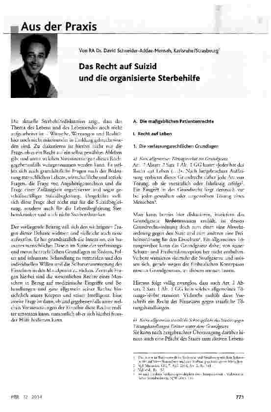 Vorschauseite 1: Das Recht auf Suizid und die organisierte Sterbehilfe