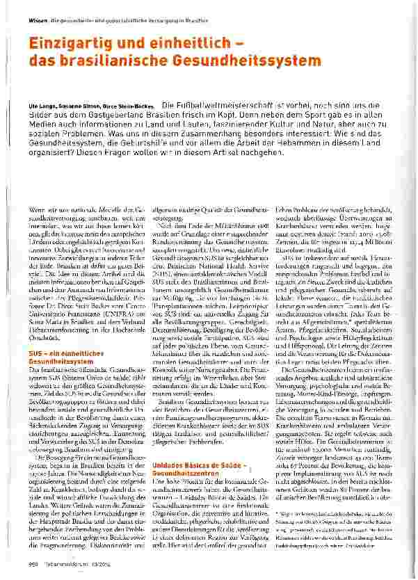 Vorschauseite 1: Einzigartig und einheitlich - das brasilianische Gesundheitssystem