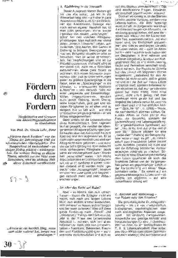 Vorschauseite 1: Fördern statt Fordern / Möglichkeiten u. Grenzen von Aktivierungsmaßnahmen in Altenheimen
