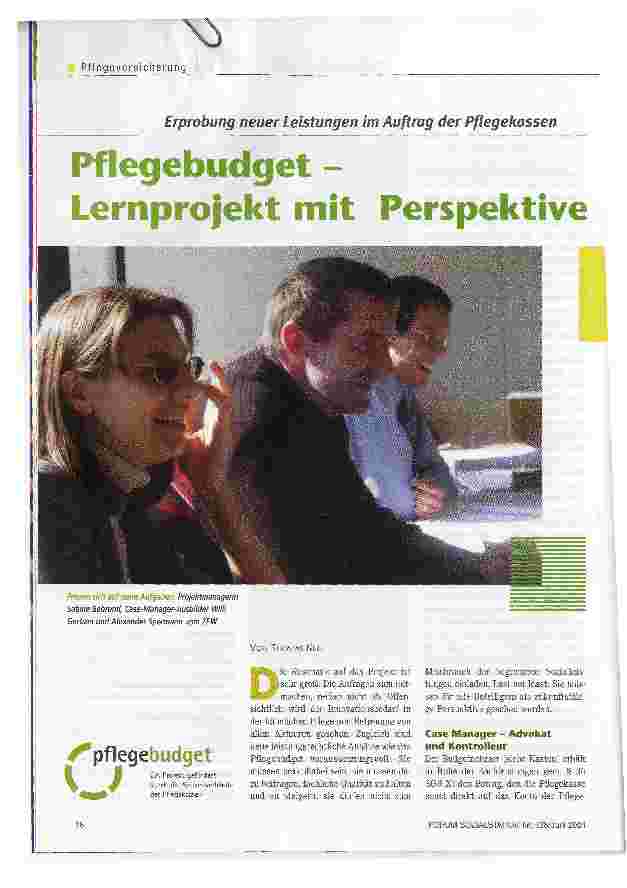 Vorschauseite 1: Pflegebudget - Lernprojekt mit PerspektiveErprobung neuer Leistungen im Auftrag der Pflegekassen