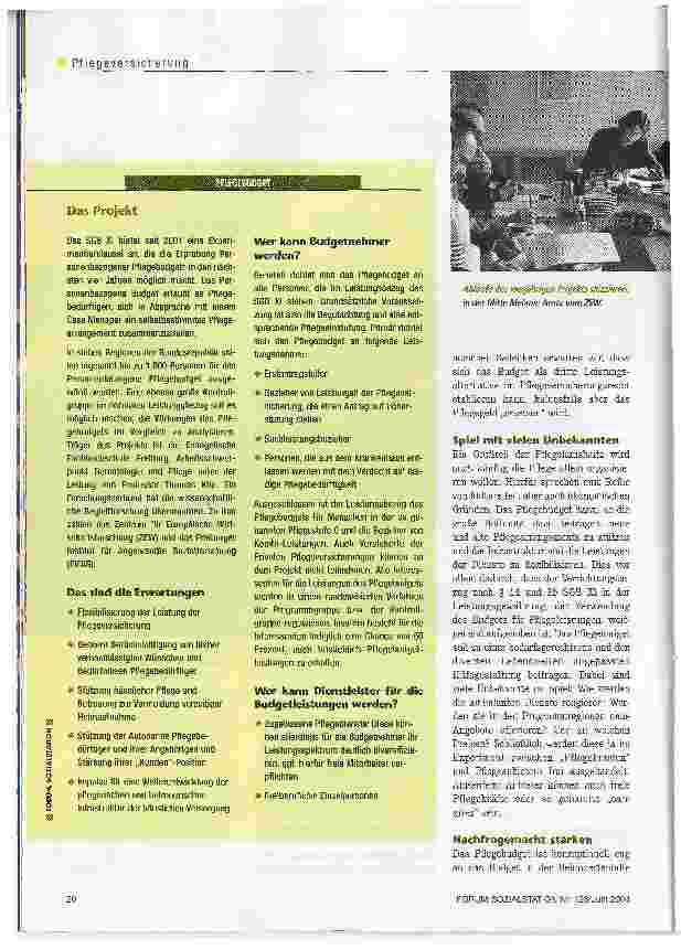 Vorschauseite 3: Pflegebudget - Lernprojekt mit PerspektiveErprobung neuer Leistungen im Auftrag der Pflegekassen