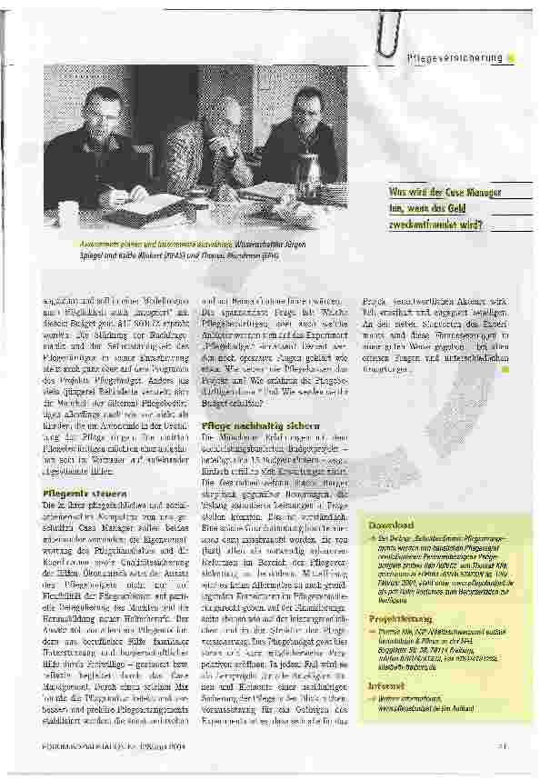Vorschauseite 4: Pflegebudget - Lernprojekt mit PerspektiveErprobung neuer Leistungen im Auftrag der Pflegekassen