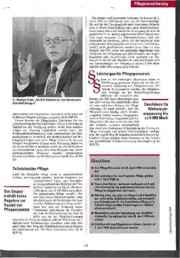 Vorschauseite 3: Gefragt sind Ideen und Kreativität Das neue Pflege-Versicherungsgesetz (PflegeVG)