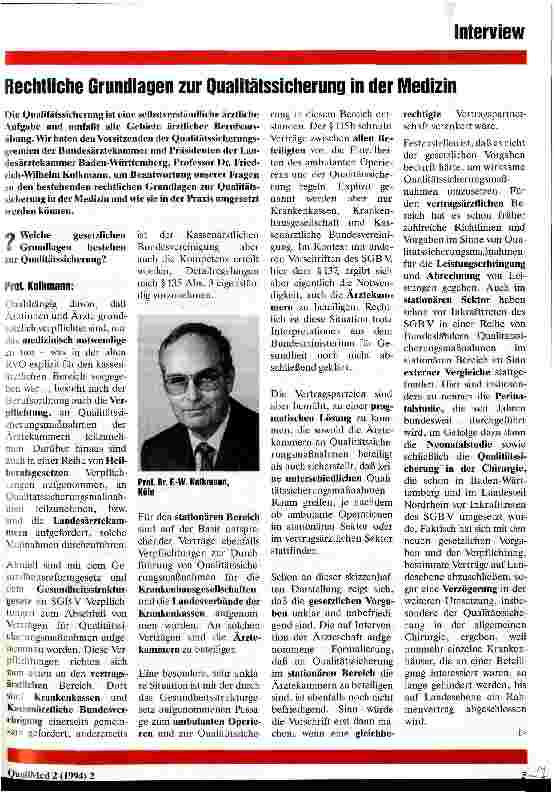 Vorschauseite 1: Rechtliche Grundlagen zur Qualitätssicherung in der Medizin Interview mit Prof. F.-W. Kolkmann