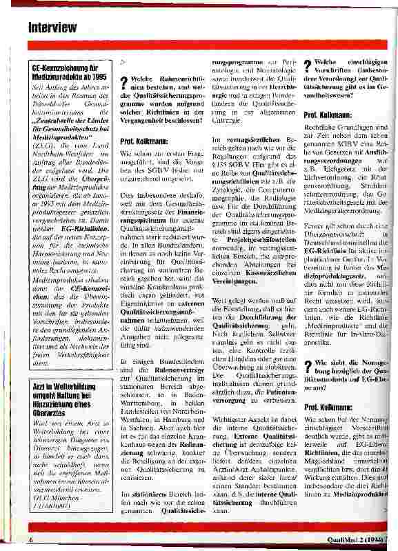 Vorschauseite 2: Rechtliche Grundlagen zur Qualitätssicherung in der Medizin Interview mit Prof. F.-W. Kolkmann